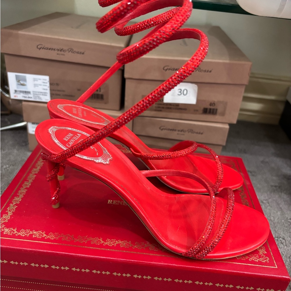 Rene Caovilla Red Spiral Heels